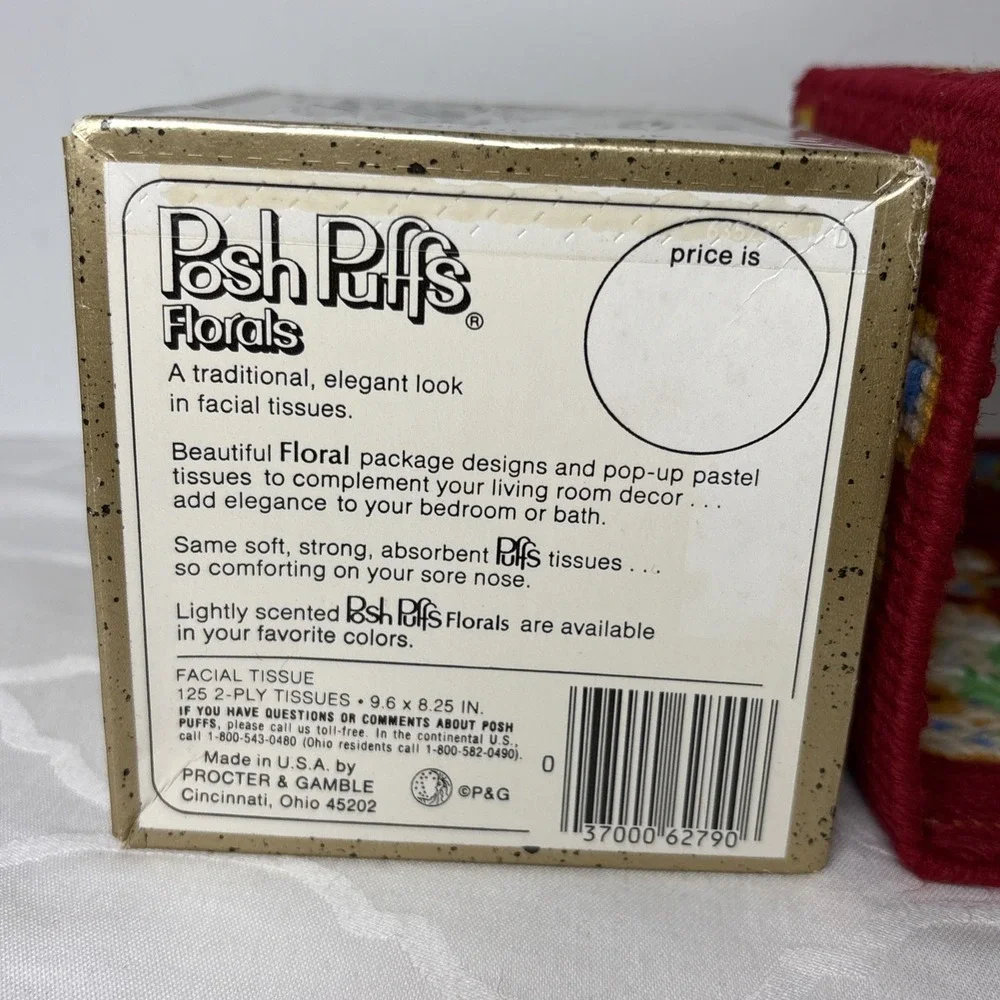 VTG Posh Puffs Tissues Handmade Cover Box Needlepoint Yarn Homemade Butterflies